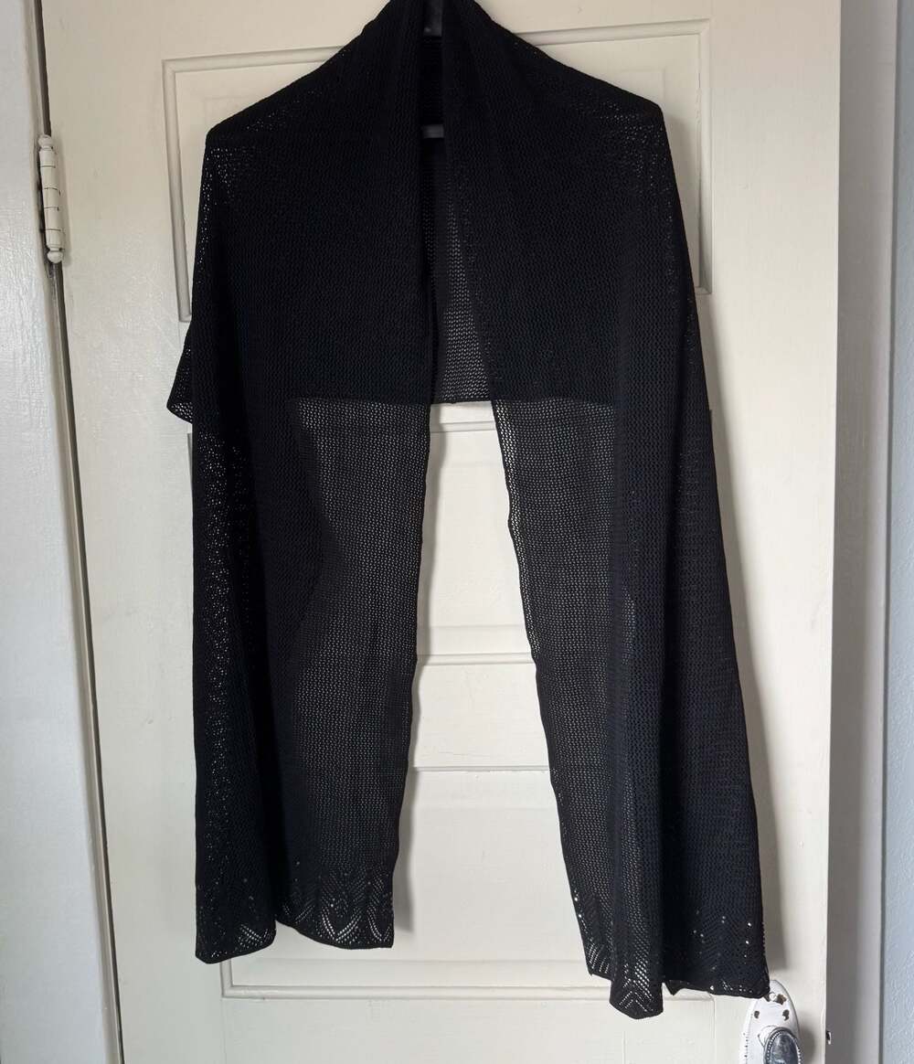 St. John Black Open-Knit Evening Wrap Shawl Scarf  with Sequined Detail
